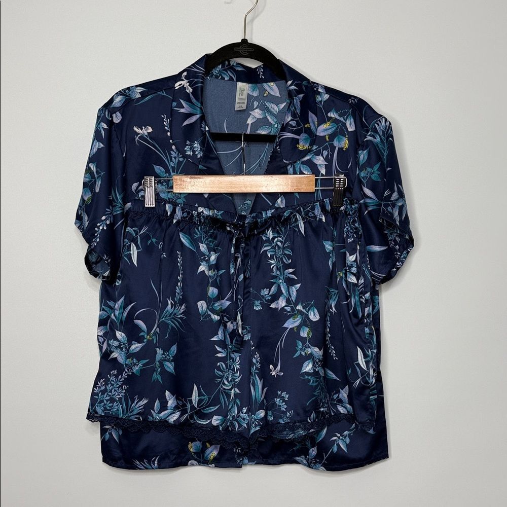 Flora by Flora Nikrooz Floral Navy Blue Short Sleeve Pajama Set Size Large - Picture 3 of 12